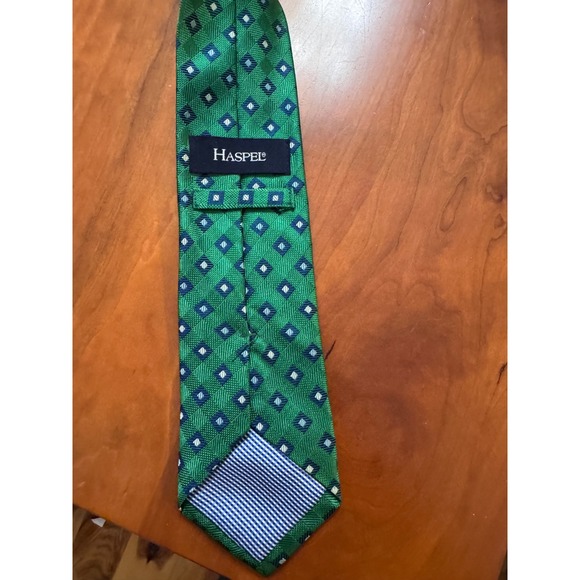 HASPEL Mens Green Blue Silk Diamond Pattern‎ Necktie - Picture 5 of 6